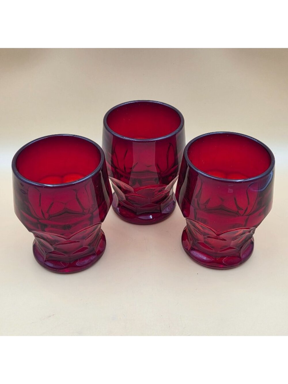 Viking Georgian Ruby Red Glass 9 Oz Flat Tumbler Set of 3 Vintage Barware